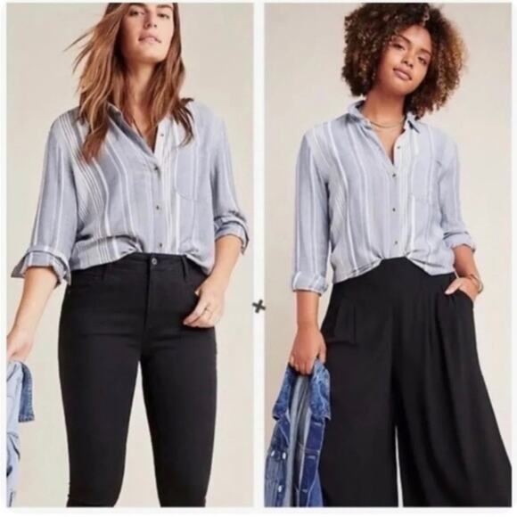 Maeve Tops - Maeve Anthropologie Chatham Stripe Blue White Button Down Shirt‎ Sz S